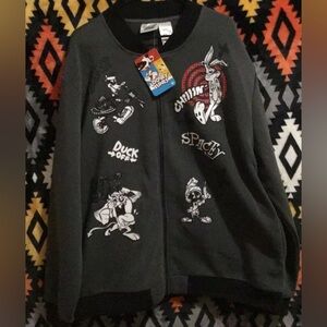 NWT Deadstock Looney Tunes AOP Full Zip Varsity Jacket XL Lightweight